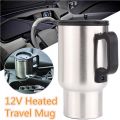 12V Car Heating Cup Car Heated Mug, 450ml Stainless Steel Travel Electric Coffee Cup 14oz. Insulated Heated Thermos Mug. 