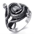 Men's Fashion Cobra Snake Ring Personality Punk Style Retro Black Gem Snake Men's Ring Arrogant Animal Jewelry Fashion Ring. 
