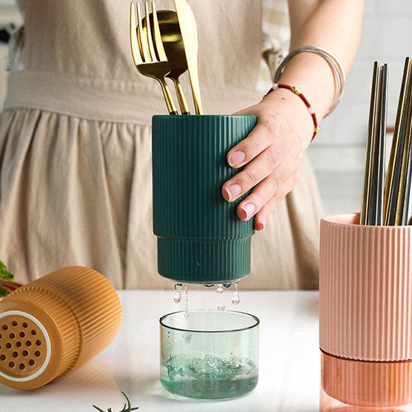 Ceramic Utensils Holder - Bottom Drain Hole Self Draining Ceramic Chopsticks Holder, Ceramic Tableware Drain Rack Storage Tube, Solid Color Cutlery Drainer For Spoon Chopsticks Fork, Cutlery Holder