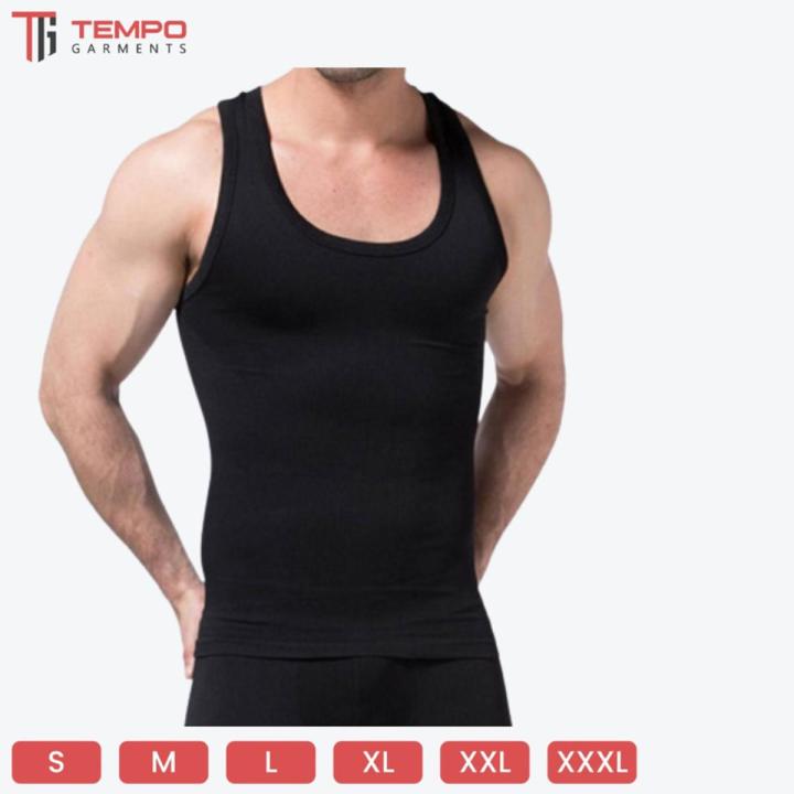 Tempo Pure Cotton Vest Black / Grey For Men