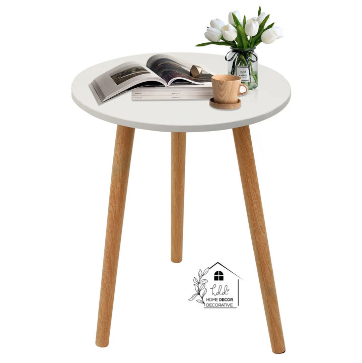 Modern Round Side Table, Small Tables for Small Spaces, Circle Coffee Table with Wood Legs,End Tables for Living Room, Bedroom, Sofa, Office