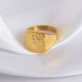 Fashion Unisex Championship Ring Chic Stainless Steel 18k PVD Gold Plated Square Signet Hammered Rings for Women Men. 