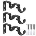 3Pcs/Set Curtain Rod Brackets Heavy Duty Double Rod Holders Durable Metal Curtain Rod Wall Brackets with Screw Black. 