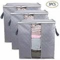 Pack of 3 cloths storage bag- large collapsible clothing organizer - wardrobe storage bags for cloths-clothes storage with zip-Foldable storage bag (Grey). 