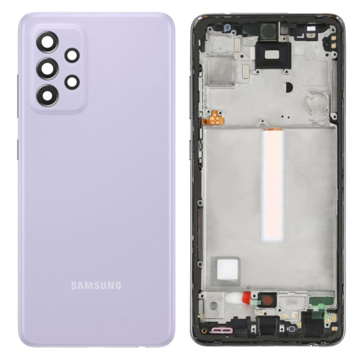 Samsung Galaxy A52 Middle Frame Housing With Side Button and Camera Lens Complete Body Casing Replacement For Galaxy A52 - Purple