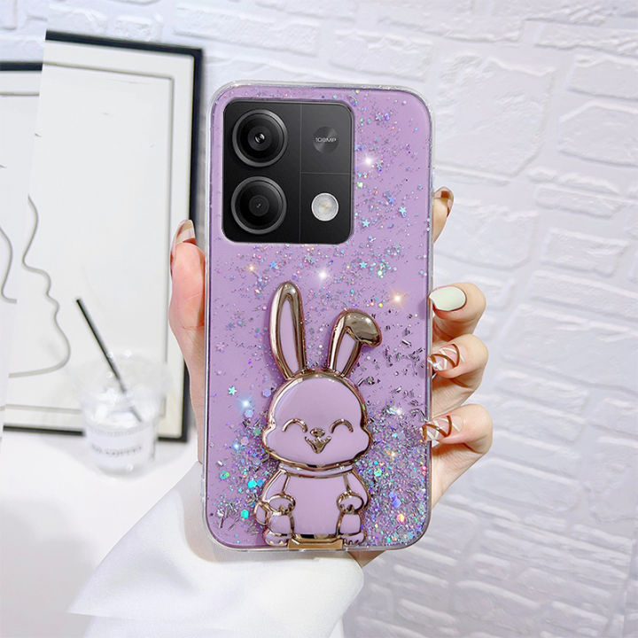 Luxury Cute Stand Rabbit Soft Phone Case For Xiaomi Redmi Note 13 13ProPlus 12 12C 12S 11S 10C 10S POCO X6 M6 Spakly Bling Cover