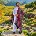 Pure Cotton Sindhi Ajrak Shawl For Men Black - Maroon - Blue. 