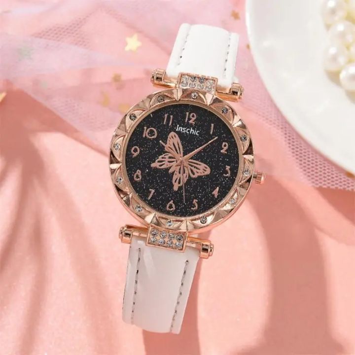Fashion Quartz Wristwatch Crystal Rhinestone Pearl Quartz Watches Butterfly Watches
