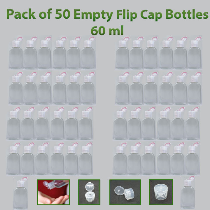 Pack of 50 Empty Plastic Flip cap Bottle 60ml