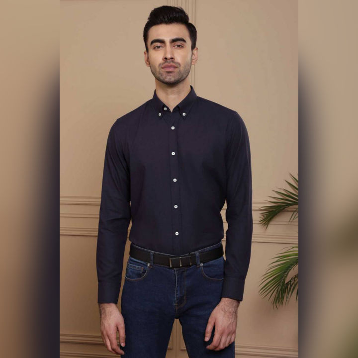 "Charcoal Men Smart Shirt Full Sleeve Slim Fit Navy  Summer Collection 2020 - Slim Fit  20SF008-NVY"