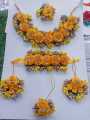 Artificial flowers Handmade Flower Jewelry Set for Brides-Choker Necklace, Bracelet with Ring, Earrings & Tika. Bridal jewelry set indian, Bridal jewellery set Mehndi, mayon flower jewelry, Mehndi accessories, Mehndi Jewellery set for girls for Bridals. 