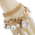 Golden Watch Pearls Bracelet and Ladies Watches For Girls. 
