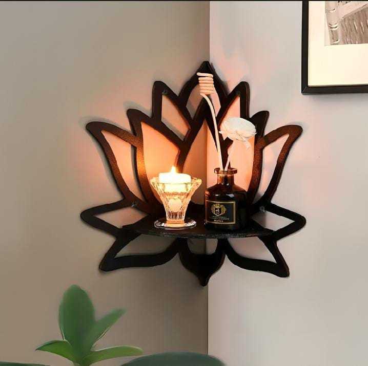 Mister Traders Brand Lotus Shaped Wall Shelf, Modern Wall Mounted Shelf, Wooden Shelf, Corner Shelf, Wall Decoration Items for Toys, Room Decoration Items for Plants, Home Decoration Items for Candles