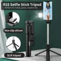 Original R1s Bluetooth Selfie Sticks Tripod with Remote and Selfie Light, 4-in-1 Multifunctional Selfie Stick Tripod Stand Compatible with iPhone/OnePlus/Samsung/Realme & All Smartphones (Black). 