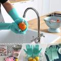 Magic Dish washing Gloves with scrubber, Silicone Cleaning Reusable Scrub Gloves for Wash Dish,Kitchen, Bathroom 1 Pair. 