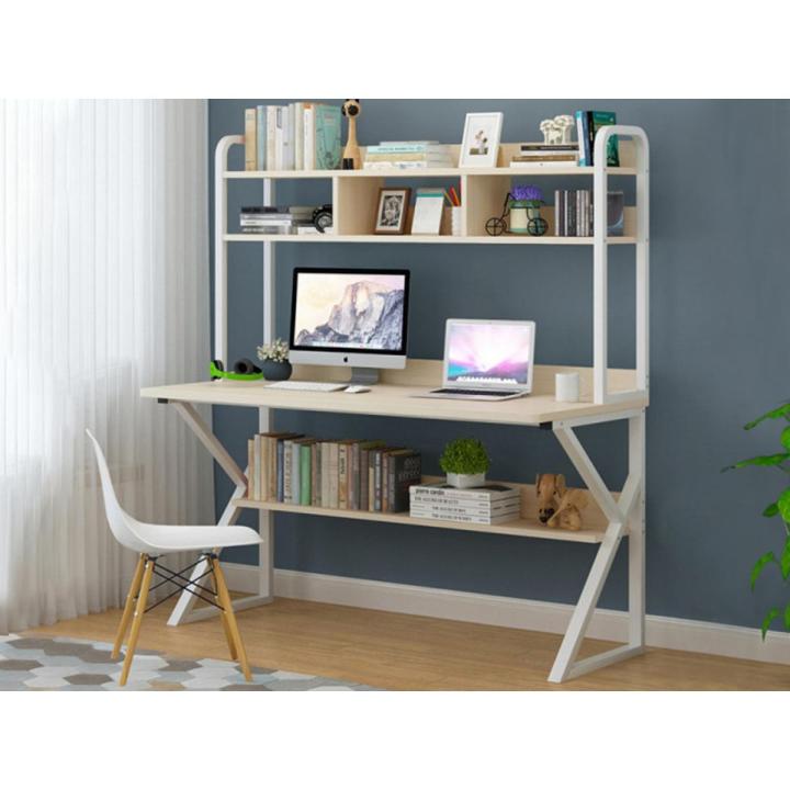 Computer Tables, Metal Frame Wood Home Office Table with 4 Tier DIY Storage Shelves - Laptop PC Desktop Table Study Workstations