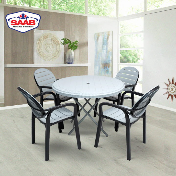 (Pack of 04 Chairs with Table) SAAB SP-675 New Full Plastic Indoor and Outdoor Spectrum Patti Chair With Table