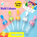 Pack of 2 Baby Spoon Feeder Silicone with Fruit Pacifier - Silicone Spoon for BabyFeeding with Pacifier - Baby Silicone Squeeze Spopn Feeder for Crawling Baby and Toddlers. 