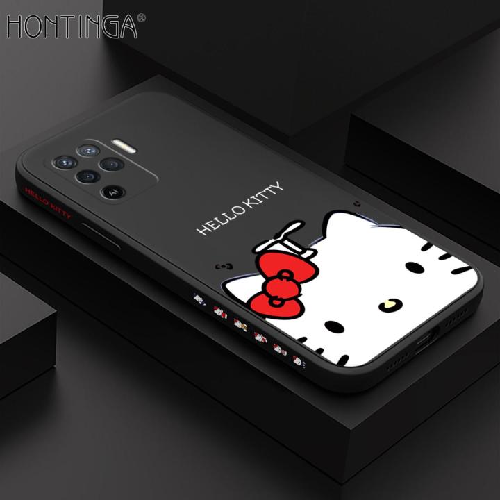 Hontinga for OPPO F19 Pro A94 Reno 5F Case Cute Cat With Bamboo Dragonfly Side Design Back Cover Soft Square Edge Liquid Silicone Phone Cases