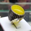 Natural Zard Aqeeq Mens Ring Akik Carnelian Ring 925 Sterling Silver Ring. 