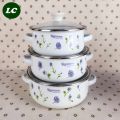 Reoona 1L 1.5L 2L Stainless Steel Kitchen Mixing Food Storage Bowls Cooking Tools Enamel Casserole Pots Set Mini Kitchen Utensil With Glass Cover 3 Pcs. 