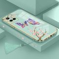 Casing vivo y21 y21s y33s y21a y21t Phone Case Plating Straight Edge Silicone Phone Case Beautiful Butterfly design with Tassel Lanyard. 