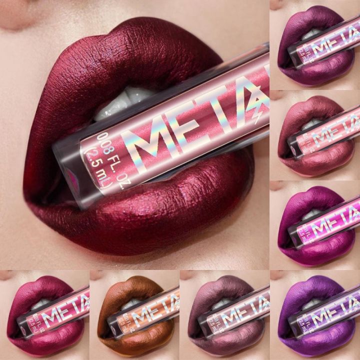 Glitter Metallic Liquid Lipstick Waterproof Shiny Shimmer Metal Lip Gloss Tint Non-Stick Lipgloss / Hot Sale