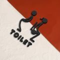 Removable Sticker  Bathroom Sign - 3D Toilet & Washroom Door Indicator For Restaurants, Cafes, And Malls - Unisex Black Restroom Symbol. 