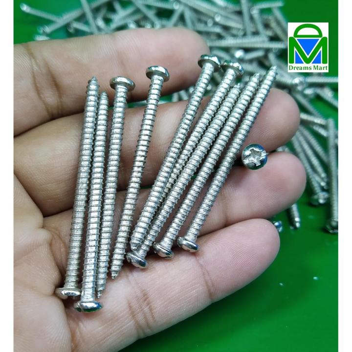 DreamsMart Pack of 10pcs 2 inch OR 3mm x 50mm Hard Tough Self Tapping Screw Nickler Pan Head Screw Drilling Metal Screw Galvanized