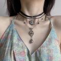 Vintage Multi-Layer Leather Choker Necklace Layered Strap Women's Collar Chain Bohemian Vacation Crystal Tear-drop Pendant Jewelry. 