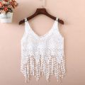 Women Hollow Out Crochet Crop for Tank Top Knit Heart Lace Long Tassels Camisole Sleeveless See-Through Vest Beach Cover. 