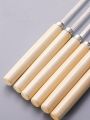 (Pack of 6) Reusable Flat Barbecue Skewers Set with Wooden Handle. 