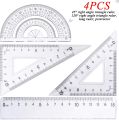 Plastic Ruler Set, 4 Pieces Mathematical Geometry Tool Protractor Ruler Triangle Ruler Square Transparent Ruler Set for School Office Drawing Measurement. 