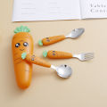 In Stock Cartoon Carrot Tableware Stainless Steel Spoon Fork Scraper Children's Spoon   Portable Children's Tableware with Plastic Handle and Box. 