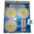 PACK OF 3 - Remote control LED Light COB Under Cabinet Light Night Light Wireless Remote Control Dimmable Wardrobe Lamp 3W Super Bright Closet Lighting | Cell not included | 3Pcs + 1 remote (white color). 