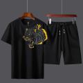 T Shirt and Black Shorts Gym wear Tiger printed summer track Men's Clothing Summer Breathable and comfortable. 
