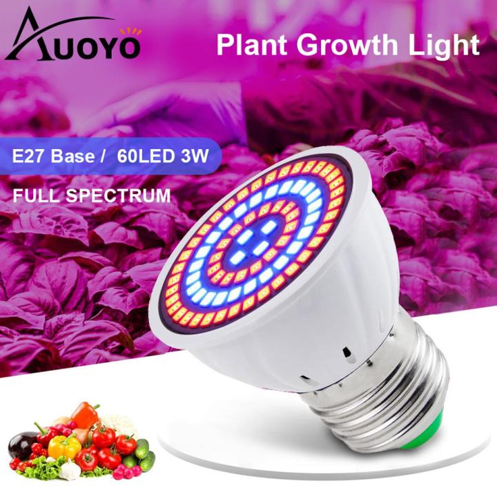 Auoyo 60 LED Plant Grow Light Bulb E27 Grow LampLight 220V 3W with Red ...