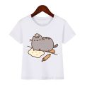 BOUND Lovely Sleeping Pusheen Cat Print Tee Shirt Summer 2021 Children's T-Shirts White Baby Girl Boy Clothes Kids Teens Tops Streetwear. 