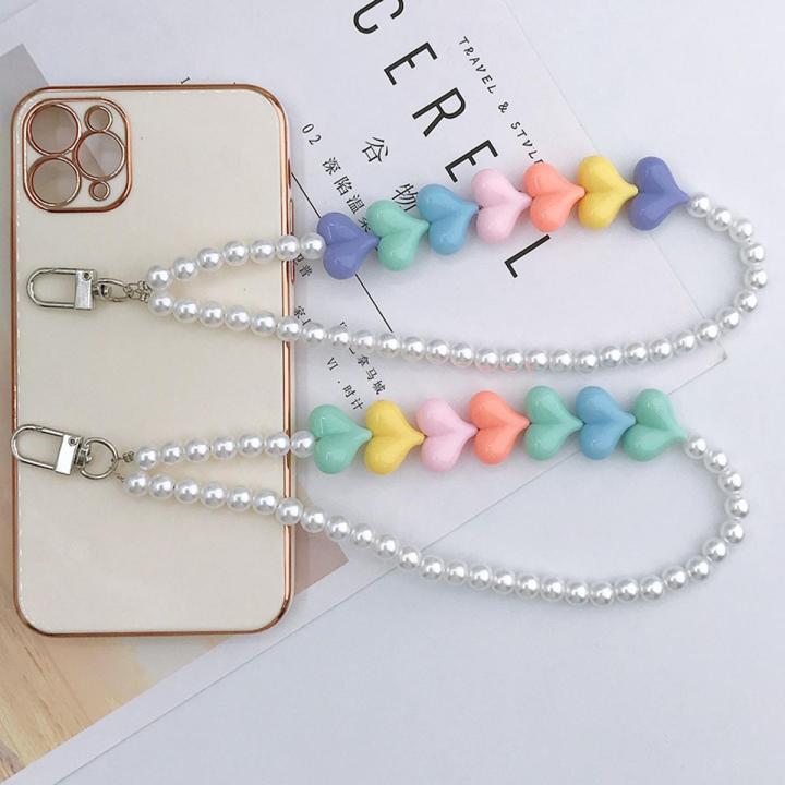 Acrylic Beaded Chain Phone Strap Phone Accessories Lanyard Colorful Resin Phone Chain Heart Phone Chain Flower
