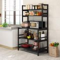 5-Tier Coffee Bar with Storage, Microwave Stand Kitchen Rack with Hutch, Free Standing Kitchen Utility Shelves Organizers, White and Gold. 
