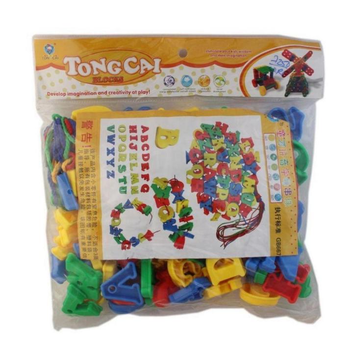 Chunky Blocks String Along Colored A-Z English Alphabet Plastic Blocks - Multicolor