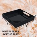 Black Acrylic Tray with Handles-Countertop Organizer Tray for Kitchen, Bathroom, Office- Storage Box for Cosmetics, Jewelry, Toiletries, Toy, gadgets. 