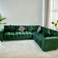 Metro Furniture - L Shape Premium Sofa | Completely Velvet Furnished | Tufted Back & Seats | With Cushions |. 