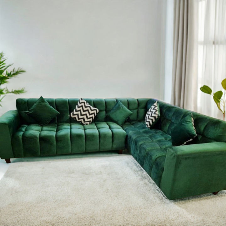 Metro Furniture L Shape Premium Sofa Completely Velvet Furnished Tufted Back Seats With Cushions Daraz.pk
