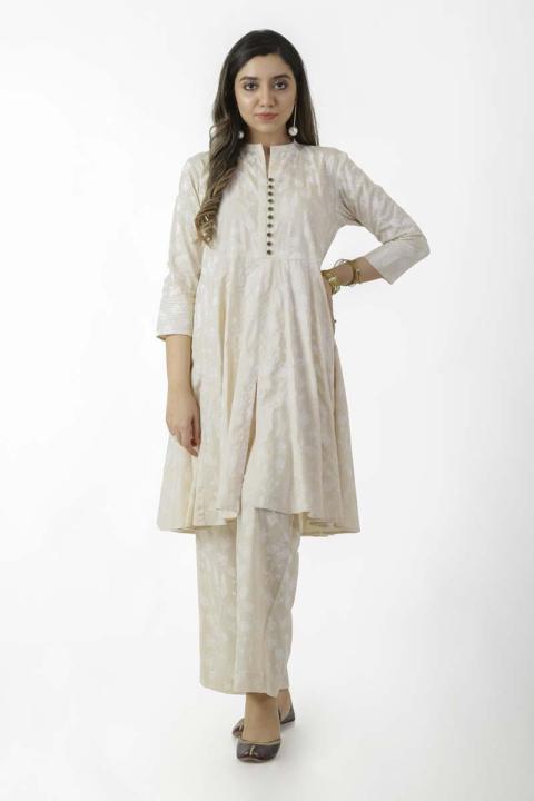 EGO Fall Collection 2019  Earthy 2 Piece  Off White Cotton 2Pcs Stitched For Women