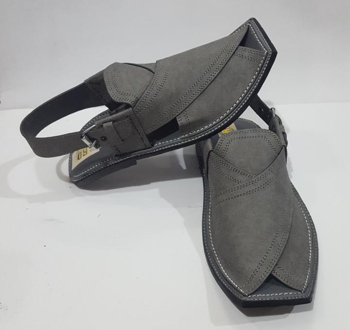 ASH%20GREY%20PESHAWARI%20LEATHER%20CHAPPAL%20FOR%20MEN%20-%20Image%203