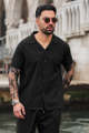 London Bridge - Monaco Crinkle Textured Poly Cotton Shirt for Men - Black. 