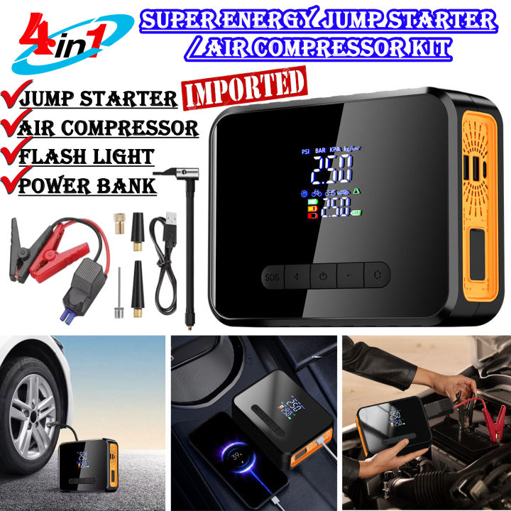 (4in1) Super Energy Jump Starter / Air Compressor / USB Power Bank ...