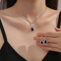 2 Pcs Set Blue Crystal Stone Denpent Necklace Earring With Dazzling Cubic Zircon Romantic Daily Wear Jewelry Girl Gift. 