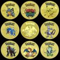 Pokemon Coine Anime Commemorative Gold Coin Metal Pokémon Coins Pikachu Vmax Charizard Mewtwo Golden Round Iron Hard Cards Toys. 